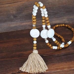 Wooden Bead Necklace with Tassel